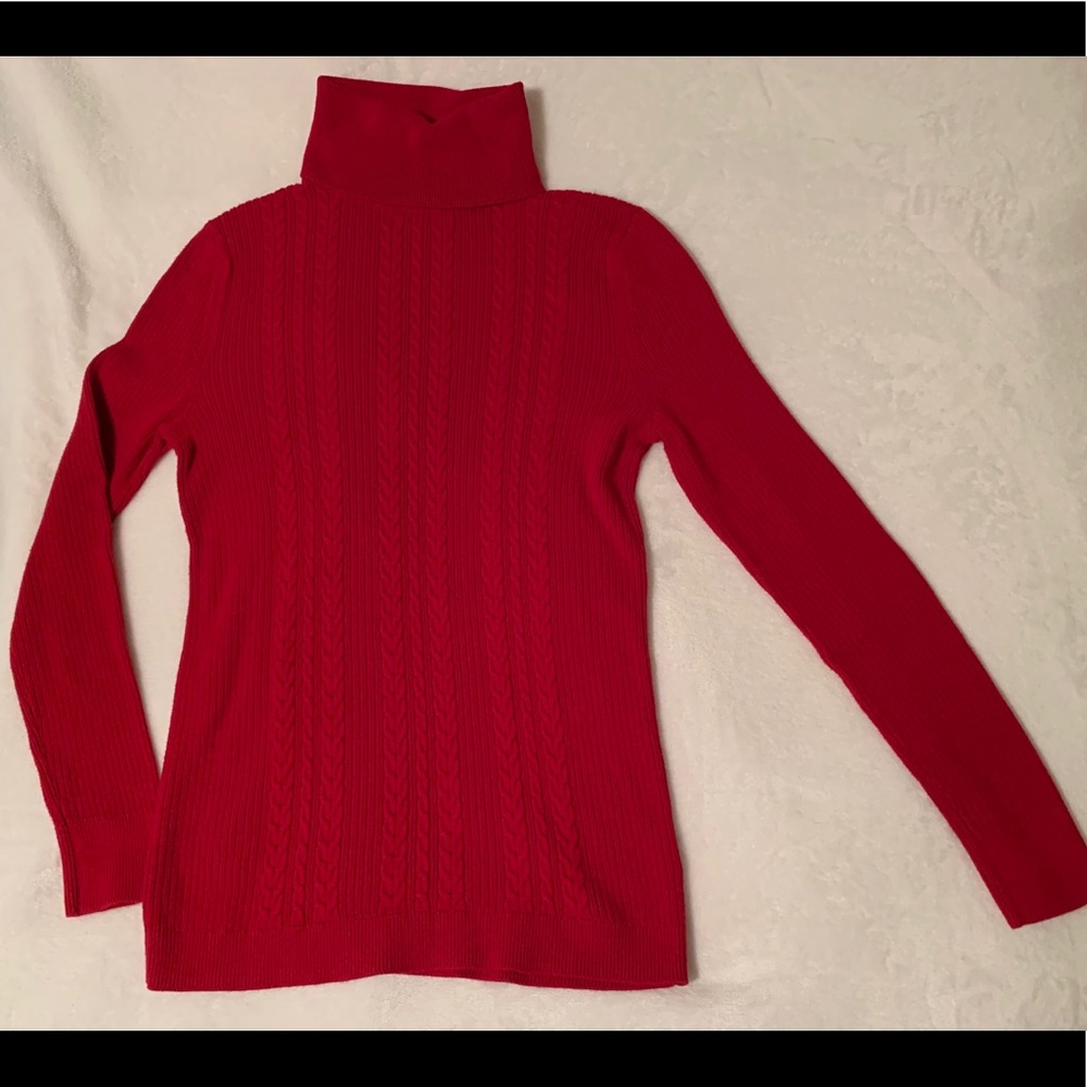 Talbots Red Cableknit Turtleneck Sweater
